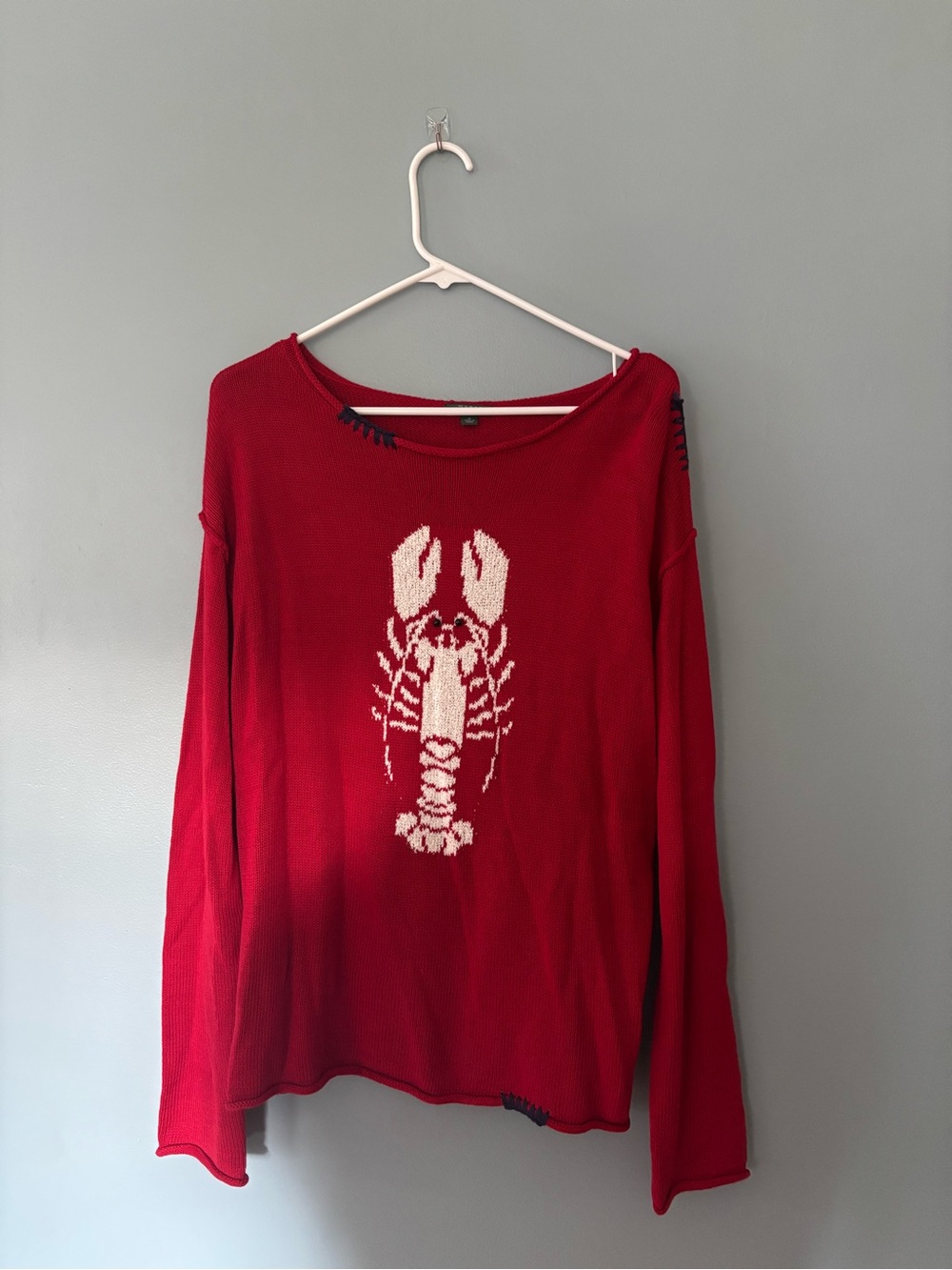 wild fable Red Crewneck Sweater with White Lobster Graphic
